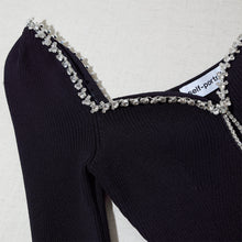 Lade das Bild in den Galerie-Viewer, SELF PORTRAIT Black Knit Diamante Minikleid
