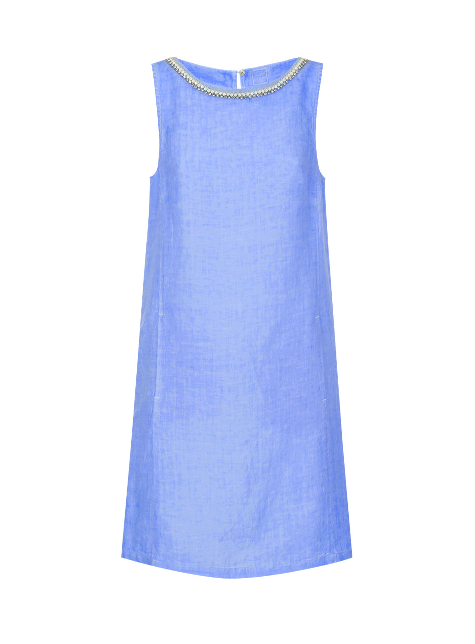 120% LINO Leinen Kleid mit Kette in Blau
