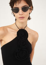 Lade das Bild in den Galerie-Viewer, Magda Butrym &quot;Floral appliqué jersey tie neck top in black&quot;
